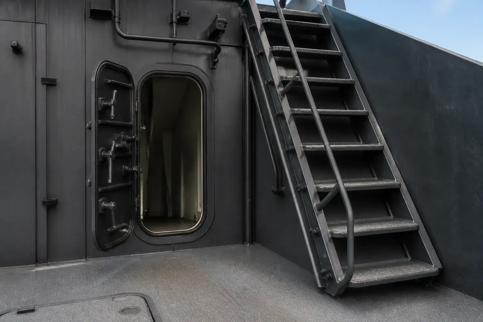 海事訓練設施 · 甲板艙口與舷梯